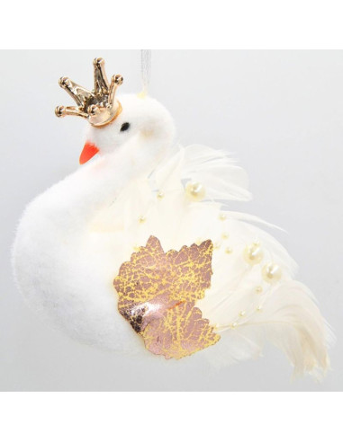 Łabędź dekoracyjny wiszący bombka 17cm perłowe skrzydła
