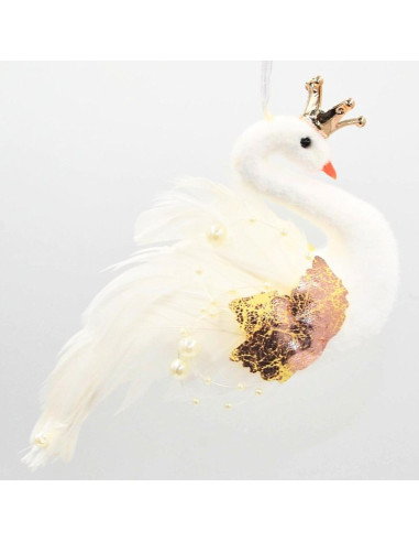 Łabędź dekoracyjny wiszący bombka 17cm perłowe skrzydła