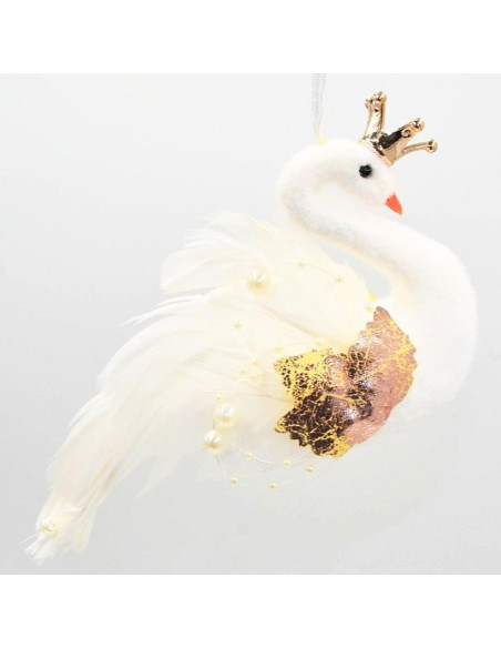 Łabędź dekoracyjny wiszący bombka 17cm perłowe skrzydła
