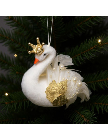 Łabędź dekoracyjny wiszący bombka 17cm perłowe skrzydła