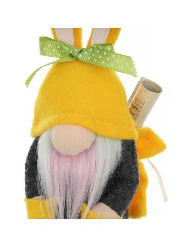 Skrzat gnom zajączek boy 20cm żółty z workiem na prezent dekoracja wiosenna