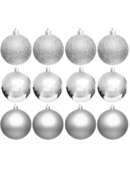 Bombka dekoracyjna plastikowa bezpieczna 12szt śr 60mm srebrny