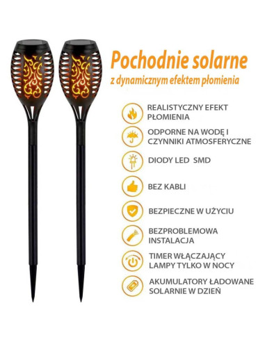 Pochodnia lampa solarna tańczące płomyki 12 led smd 7x7x50cm