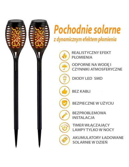 Pochodnia lampa solarna tańczące płomyki 12 led smd 7x7x50cm