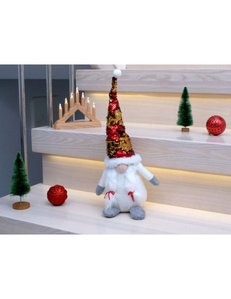 Skrzat gnom dekoracyjny z magicznymi cekinam 35cm biały