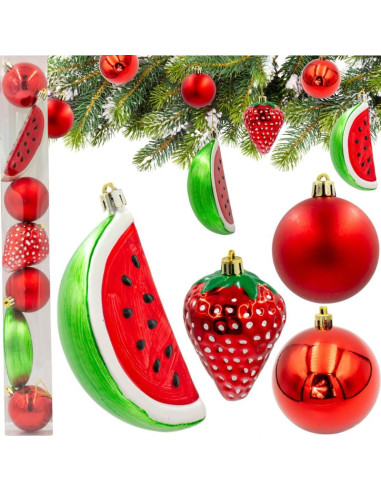 Bombka dekoracyjna plastikowa bezpieczna 7szt truskawka arbuz