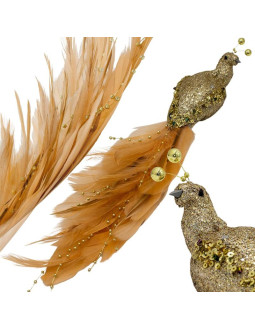 Ptaszek dekoracyjny na klipsie 38cm złoty