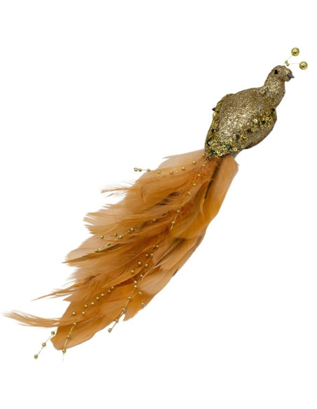 Ptaszek dekoracyjny na klipsie 38cm złoty