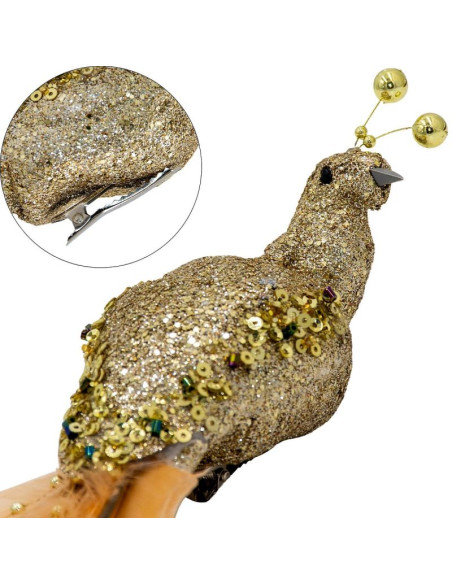 Ptaszek dekoracyjny na klipsie 38cm złoty