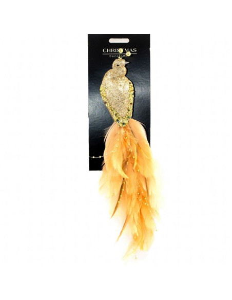 Ptaszek dekoracyjny na klipsie 38cm złoty