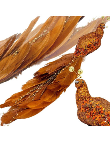 Ptaszek dekoracyjny na klipsie 38cm brązowo miedziany