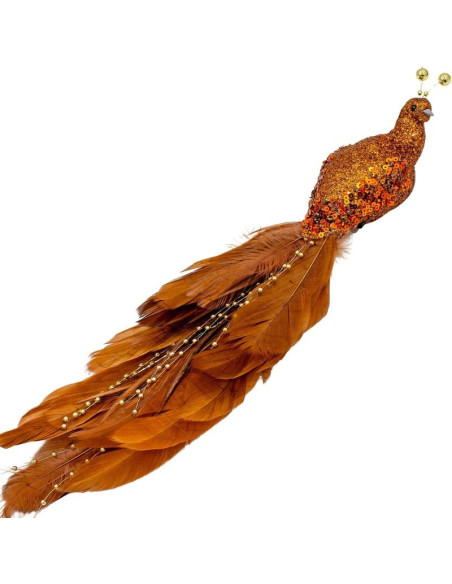 Ptaszek dekoracyjny na klipsie 38cm brązowo miedziany