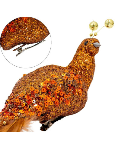 Ptaszek dekoracyjny na klipsie 38cm brązowo miedziany