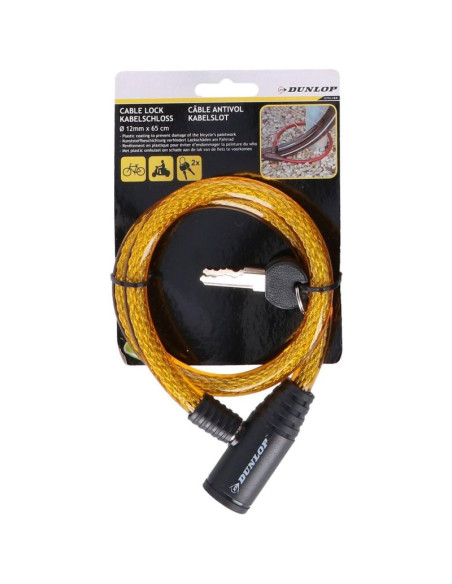 Zapięcie rowerowe dunlop spiralne na klucz 1.2x65cm - żółte
