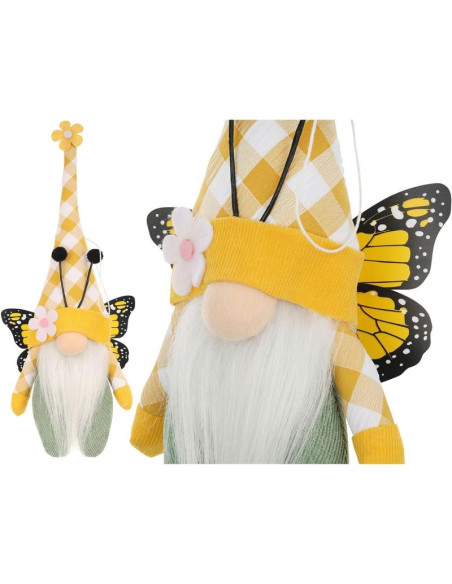 Skrzat gnom motyl żółty 25cm dekoracja wiosenna
