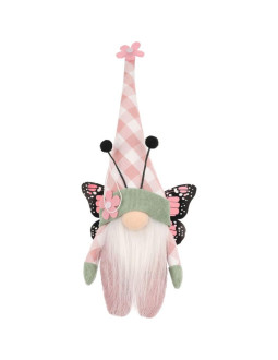 Skrzat gnom motyl różowy 25cm dekoracja wiosenna 2