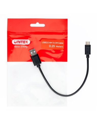 Unitek usb cable usb-a — usb-c 25cm, y-c480bk