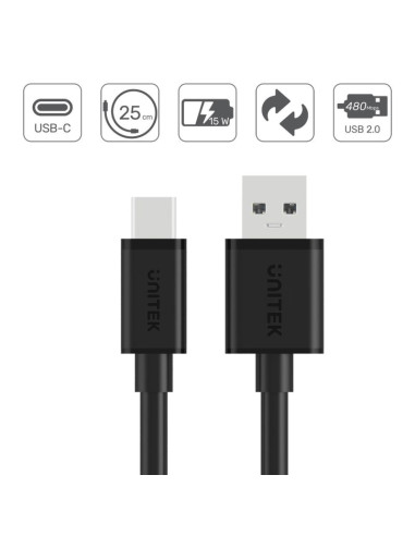 Unitek usb cable usb-a — usb-c 25cm, y-c480bk