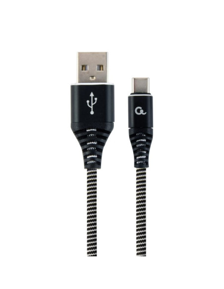 Gembird premium kabel usb-c 2.0 (am/cm) metalowe wtyki, oplot nylonowy 2m, czarno/biały