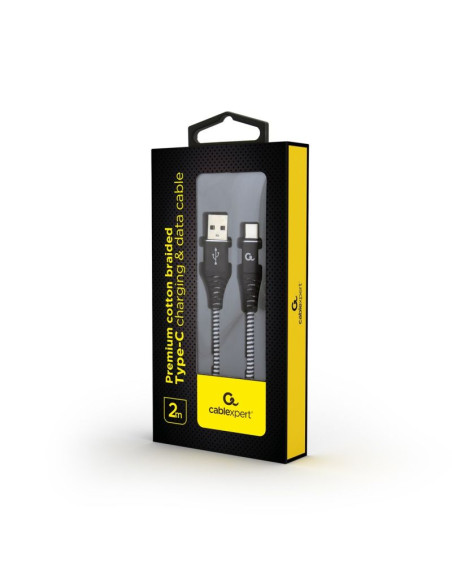Gembird premium kabel usb-c 2.0 (am/cm) metalowe wtyki, oplot nylonowy 2m, czarno/biały
