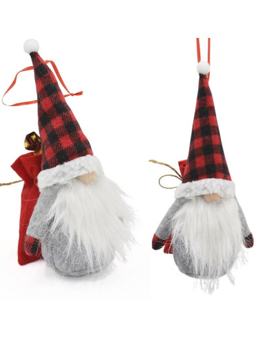 Mikołajek dekoracyjny gnom skrzat z workiem na prezent 20cm