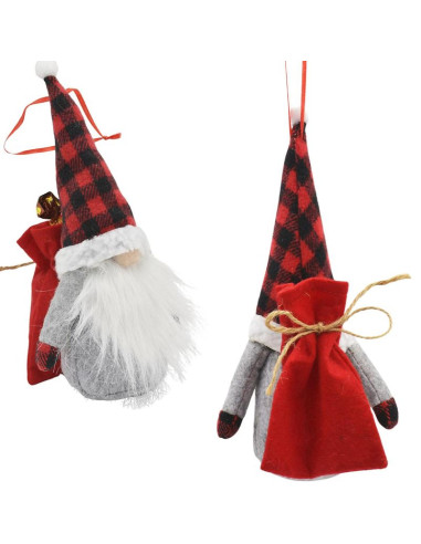 Mikołajek dekoracyjny gnom skrzat z workiem na prezent 20cm