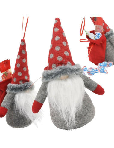 Mikołajek dekoracyjny z workiem na prezent 20cm czerwony