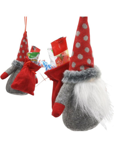 Mikołajek dekoracyjny z workiem na prezent 20cm czerwony