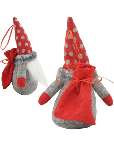Mikołajek dekoracyjny z workiem na prezent 20cm czerwony