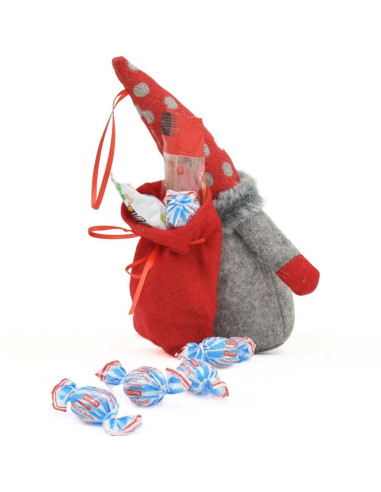 Mikołajek dekoracyjny z workiem na prezent 20cm czerwony