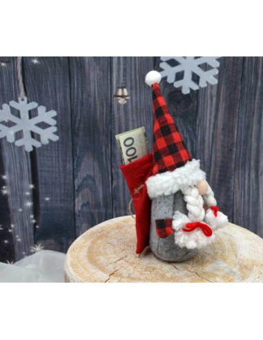 Mikołajek dekoracyjny z workiem na prezent 20cm girl