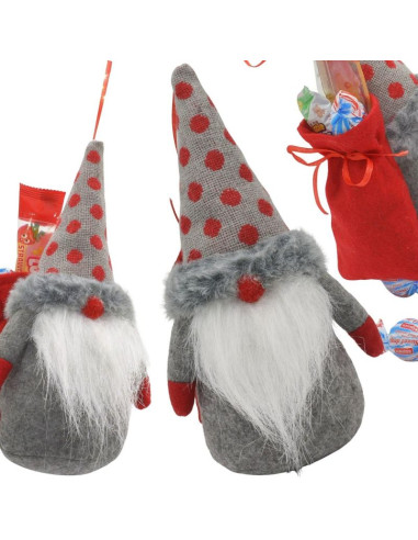 Mikołajek dekoracyjny z workiem na prezent 20cm szary