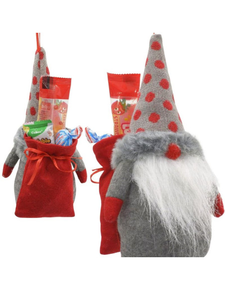 Mikołajek dekoracyjny z workiem na prezent 20cm szary