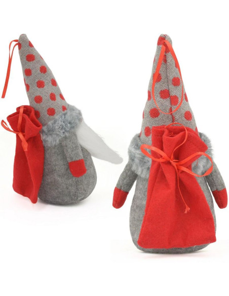 Mikołajek dekoracyjny z workiem na prezent 20cm szary