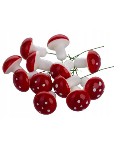 Figurka dekoracyjna grzybki muchomorki na druciku 16szt