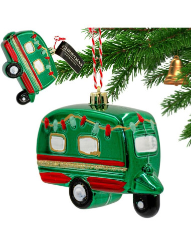 Ozdoba wisząca bombka przyczepa kempingowa zielony