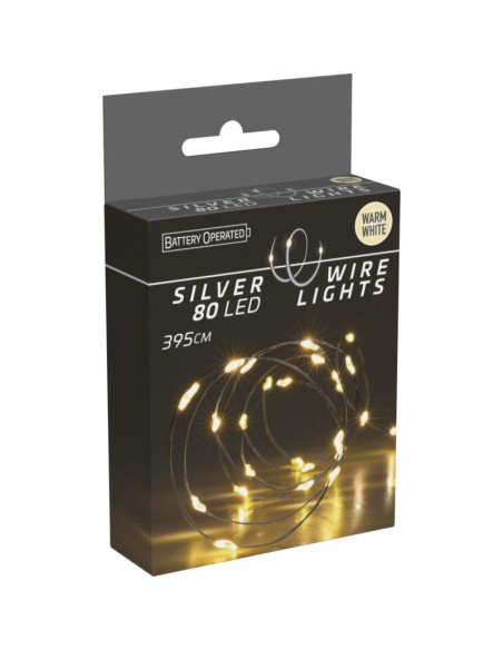 Lampki druciki na baterie girlanda 80 led ciepły biały