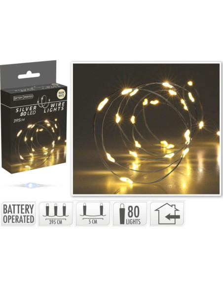 Lampki druciki na baterie girlanda 80 led ciepły biały