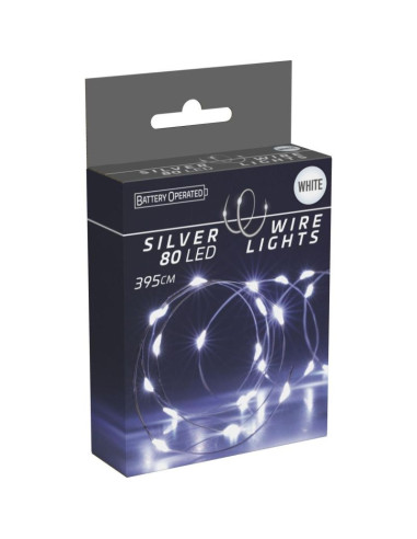 Lampki druciki na baterie girlanda 80 led zimny biały