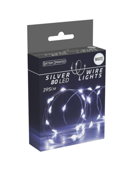 Lampki druciki na baterie girlanda 80 led zimny biały