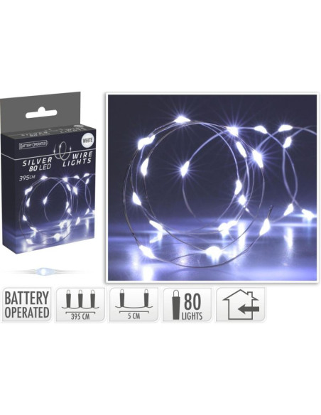 Lampki druciki na baterie girlanda 80 led zimny biały