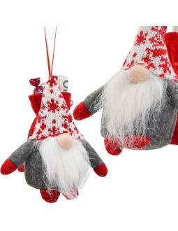 Mikołajek dekoracyjny z workiem na prezent 15cm szary