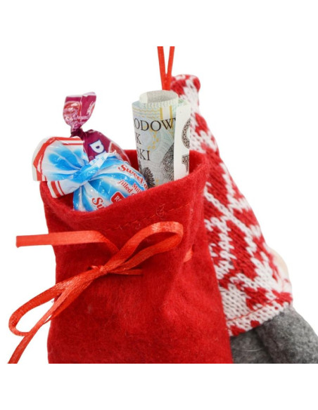 Mikołajek dekoracyjny z workiem na prezent 15cm szary