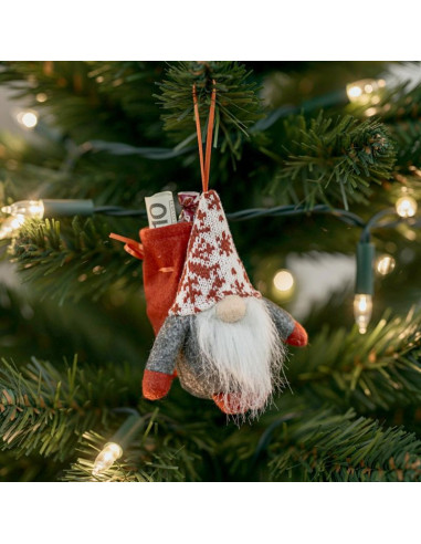 Mikołajek dekoracyjny z workiem na prezent 15cm szary