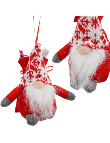 Mikołajek dekoracyjny z workiem na prezent 15cm czerwony