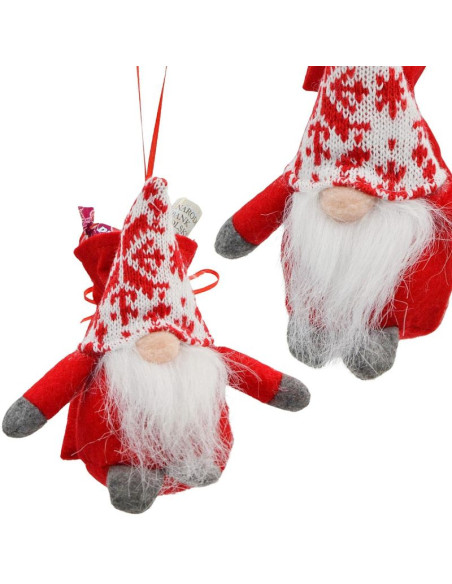 Mikołajek dekoracyjny z workiem na prezent 15cm czerwony