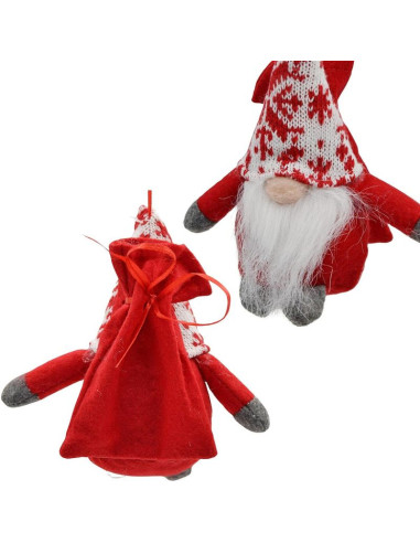 Mikołajek dekoracyjny z workiem na prezent 15cm czerwony