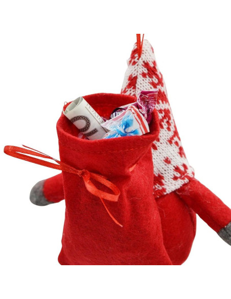 Mikołajek dekoracyjny z workiem na prezent 15cm czerwony