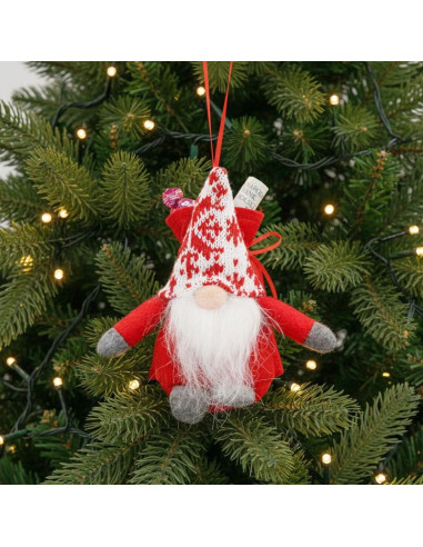 Mikołajek dekoracyjny z workiem na prezent 15cm czerwony