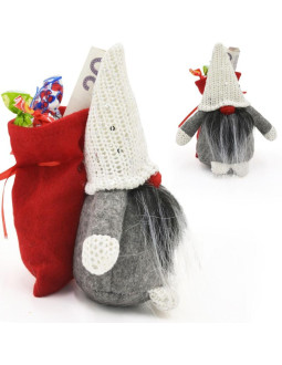 Mikołajek dekoracyjny z workiem na prezent 15cm czerwony